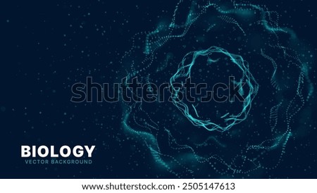 Scientific Medical Research Background. Abstract Science Blue Cells Backdrop with Depth of Field Blur Particles Effect. Futuristic Plant Microbiology. Blue Virus Cells Vector Illustration.