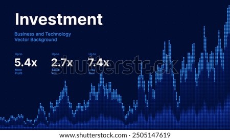 Business Invest Finance Graph Chart of Stock Market Trading Blue Background. Digital Financial Investment Backdrop. Graph Stock Market Lines. Vector Illustration.