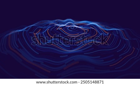 Digital Wave Circle Audio Lines Grid Big Data Background. Spreading Sound Waves Circles. Visual Data. Futuristic Circular Sound Wave. Big Data Visualization. 3D Virtual Space VR Cyberspace. Vector.