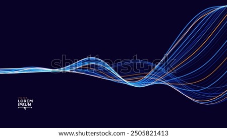 Smooth Flowing Dynamic Sound Wave Blue Technology Background. Abstract Digital EQ Equalizer. Artificial Intelligence AI Assistant Voice Recognition Sound Wave Vector Illustration. 