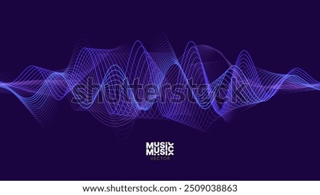 Smooth Flowing Dynamic Sound Wave Blue Technology Background. Abstract Digital EQ Equalizer. Artificial Intelligence AI Assistant Voice Recognition Sound Wave Vector Illustration.