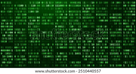 Abstract Binary Software Programming Code Background. Random Parts of Program Source Code. Binary Digits Matrix. Digital Data Cyber Security Technology Concept. Ultra Wide Vector Illustration.