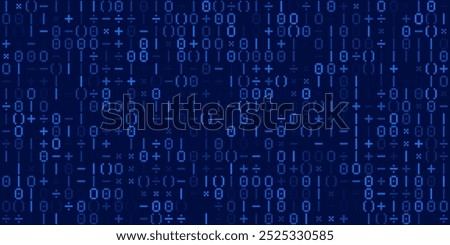 Binary Pixel Numbers and Math Signs. Computer Binary Code Matrix. Pixel Grid of Numbers Abstract Mosaic Design Background. Monochromatic Abstract Background. Vector Illustration.