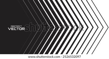 Minimal Black and White Background with Arrow Pointing Right. Striped Transition from Black to White Abstract Strict Lines. Simple Pattern. Vector Illustration.