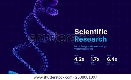 Abstract DNA Molecule Helix Spiral Wave Blue Background. Medical Science Concept, Genetic Biotechnology, Chemistry Biology, DNA Gene. Vector Illustration.