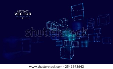 Big Data 3D Cubes Quantum Computer Business Server Concept Background. 3D Blockchain Cube Blocks Concept. Data Core Abstract Cubes. Artificial Intelligence HUD Design Element.