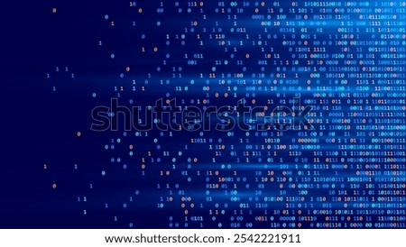 Blue Binary Data Software Programming Code Background. Random Parts of Program Code. Digital Data Technology Concept. 1 0 Machine Code. Random Binary Data Matrix Wide Vector Illustration.