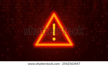 Triangle Attention Danger Symbol on Dark Red Glitched Background. Computer Virus. System Hacked Error Sign. Malware, Ransomware, Data Breach, Database Leak Concept. Vector Illustration.