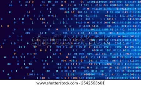 Blue Binary Data Software Programming Code Background. Random Parts of Program Code. Digital Data Technology Concept. 1 0 Machine Code. Random Binary Data Matrix Wide Vector Illustration.