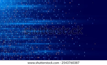 Blue Binary Data Software Programming Code Background. Random Parts of Program Code. Digital Data Technology Concept. 1 0 Machine Code. Random Binary Data Matrix Wide Vector Illustration.