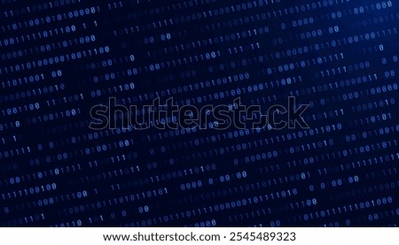 Blue Binary Data Software Programming Code Background. Random Parts of Program Code. Digital Data Technology Concept. 1 0 Machine Code. Random Binary Data Matrix Wide Vector Illustration.