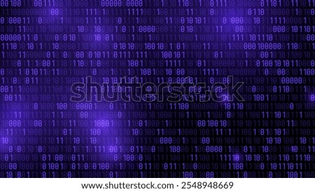 Purple Binary Data Software Programming Code Background. Computer Science Program Code. Digital Data Technology Concept. 1 0 Machine Code. Random Binary Data Matrix Tech Vector Illustration.