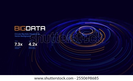 Abstract Digital Technology. Circles Data Flow. Futuristic Circular Sound Wave. Big Data Visualization. 3D Virtual Space VR Cyberspace. Crypto Currency Blockchain Concept. Vector Illustration.