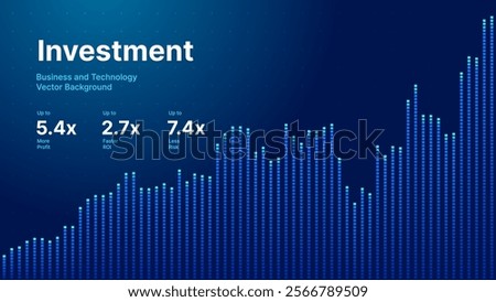 Business Invest Finance Graph Chart of Stock Market Trading Blue Background. Digital Financial Investment Backdrop. Graph Stock Market Lines. Vector Illustration.