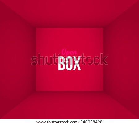 Box Top View. Inner Space of the Gift Box. Red Empty Room Interior. Vector illustration