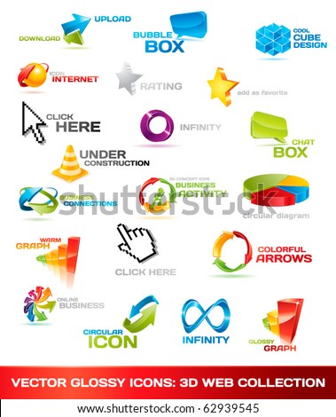 Collection of glossy 3d vector icons for your business artwork. Vector illustration.