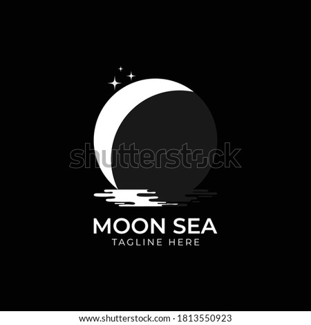 half moon set rise sea ocean surface water logo template