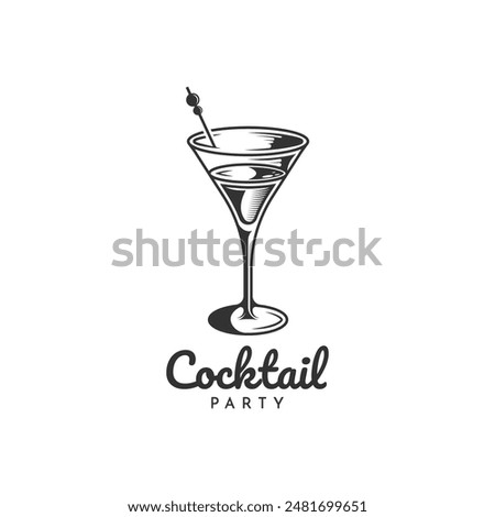 Vector Martini cocktail with olives and alcohol splash for cocktail bar or drink party. logo design with martini glass for bartender