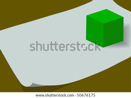 Green block on the sheet of paper