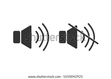  sound volume and mute icon . A set of sound icons with different signal levels in a flat style. Vector.outline,silent 