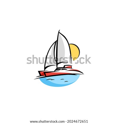 sailing catamaran logo design, sea and nature