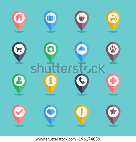 map pin icon set flat design for web and mobile application