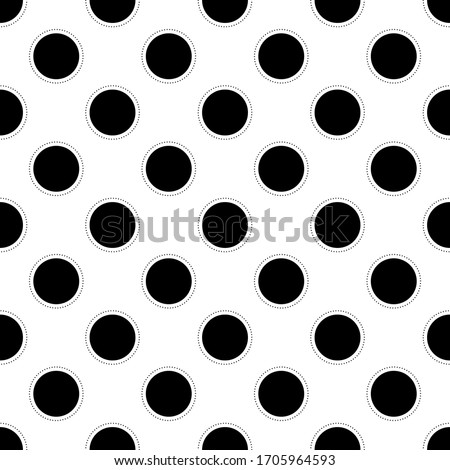 Seamless modern circles repeat vector pattern with abstract polka dots in a black and white monochrome color scheme. Perfect for fashion design, textile design, home decor and fabric printing.