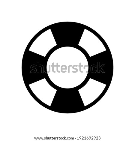 Flat Design Vector Lifesaver Icon, Black and White Shape. Nautical Marine Symbol Vector Illustration. Isolated Lifebuoy Ring Sign. Business Element.