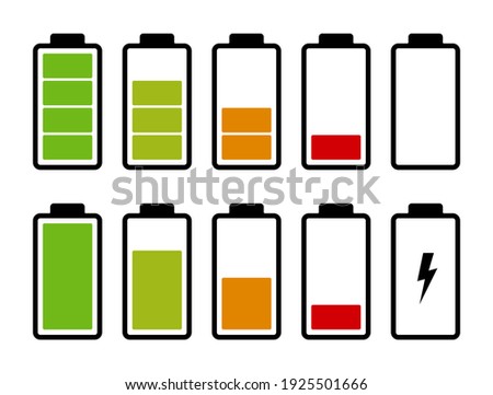 Battery charge level indicator. Set of battery icons