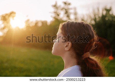 Similar – Image, Stock Photo Calm children enjoying amazing view of lake