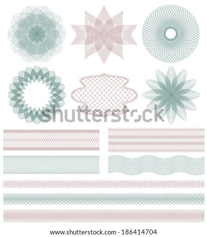 Set of Guilloche decorative elements. Vector illustration.