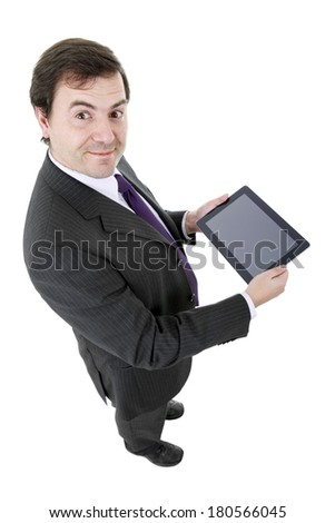 businessman full body using a tablet pc, isolated