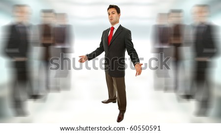 young business man full body with open arms waiting