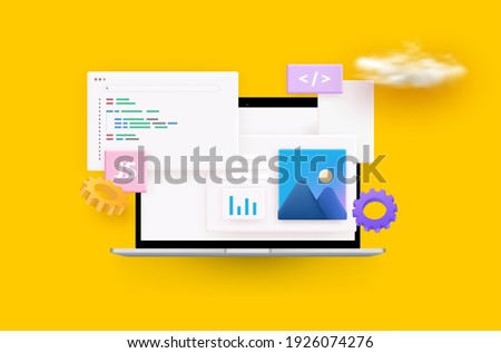 Website programming and coding. Web development and coding. 3D Vector Illustrations