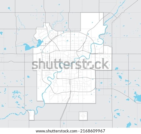 Simple map of Edmonton Alberta, Canada. Tourism map of edmonton metropolitan region with highways, streets, rivers and lakes and region outlines. Vector map of central region Alberta. No Text. 