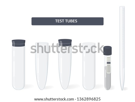 Medical and chemical test tubes for laboratory in white background, glass vial vecor illustration