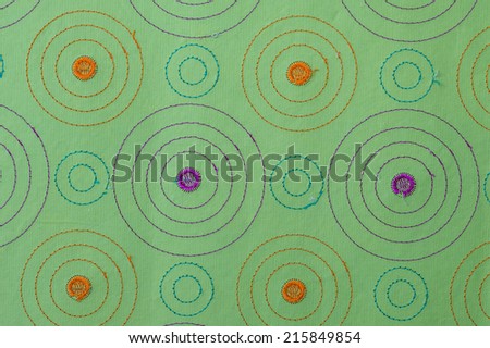 Description:  Green textured background with decorative stitching.with embroidery. Title:  Green Revolutions