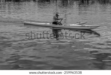 Honolulu, Hawaii, USA. March 12, 2015:  Single person outrigger canoe.