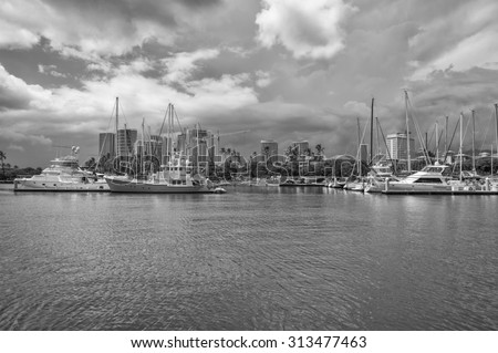 Honolulu, Hawaii, USA, Sept. 5, 2015:  The Waikiki Yacht Club as secured their boats as a tropical storm approaches Honolulu.  The Waikiki Yacht Club is known by yachtsmen worldwide for excellence.