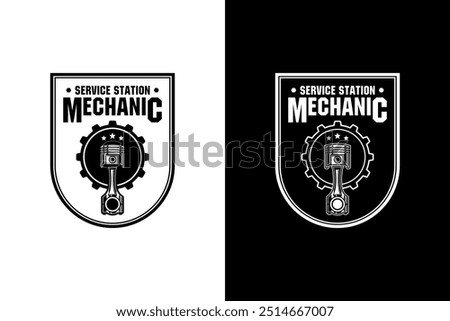 Mechanic service station black and white design illustration for banner, tshirt, sticker, community and more