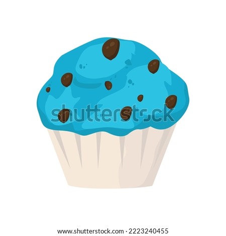 Muffin blue with chocolate topping. Vector illustration