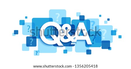 Q&A blue typography banner with question marks