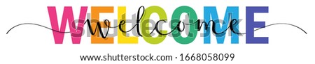 WELCOME mixed rainbow-colored vector typography banner with brush calligraphy