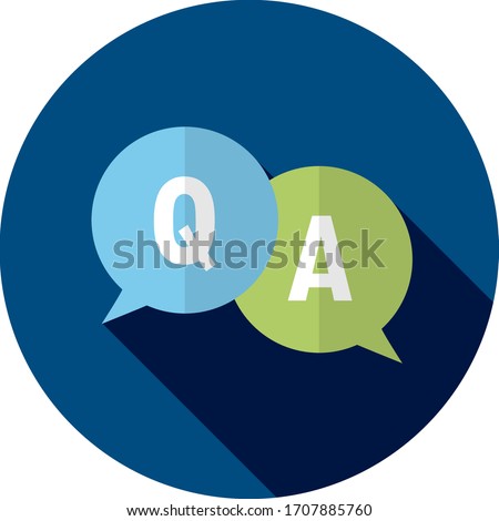 Dark blue circular vector web button Q&A with speech bubbles