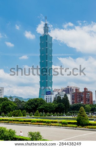 TAIPEI, TAIWAN - May 4: Taipei 101 skyscraper May 4, 2015 in Taipei, TW. The building ranked worlds tallest from 2004 until 2010.