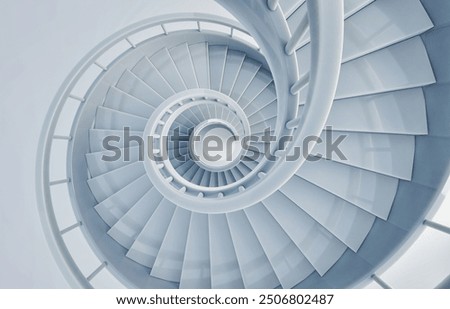 Image, Stock Photo Spiral staircase in the evening sun and mirrored in a glass façade