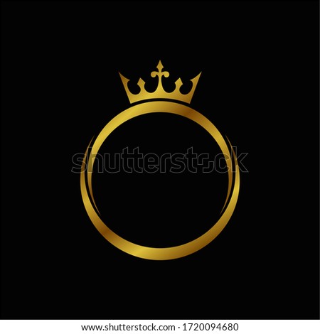 Luxury gold circle with crown on top vector illustration