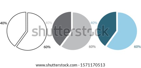 Set of flat vector black line, gray and blue circle diagrams for infographics isolated on white background. Pie charts showing 40 and 60 percents