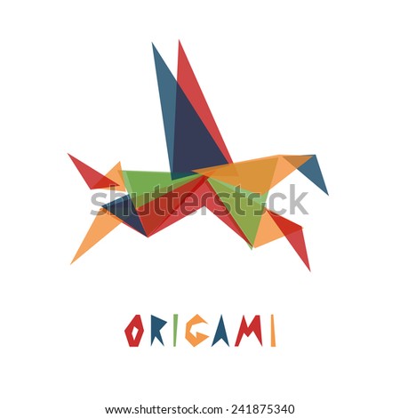 Origami pegasus isolated on white. Triangle geometric shapes abstract animal horse.