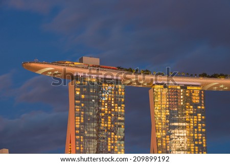 Singapore - August 9, 2014: Singapore National Day Sands Hotel Singapore lit flag the lamp